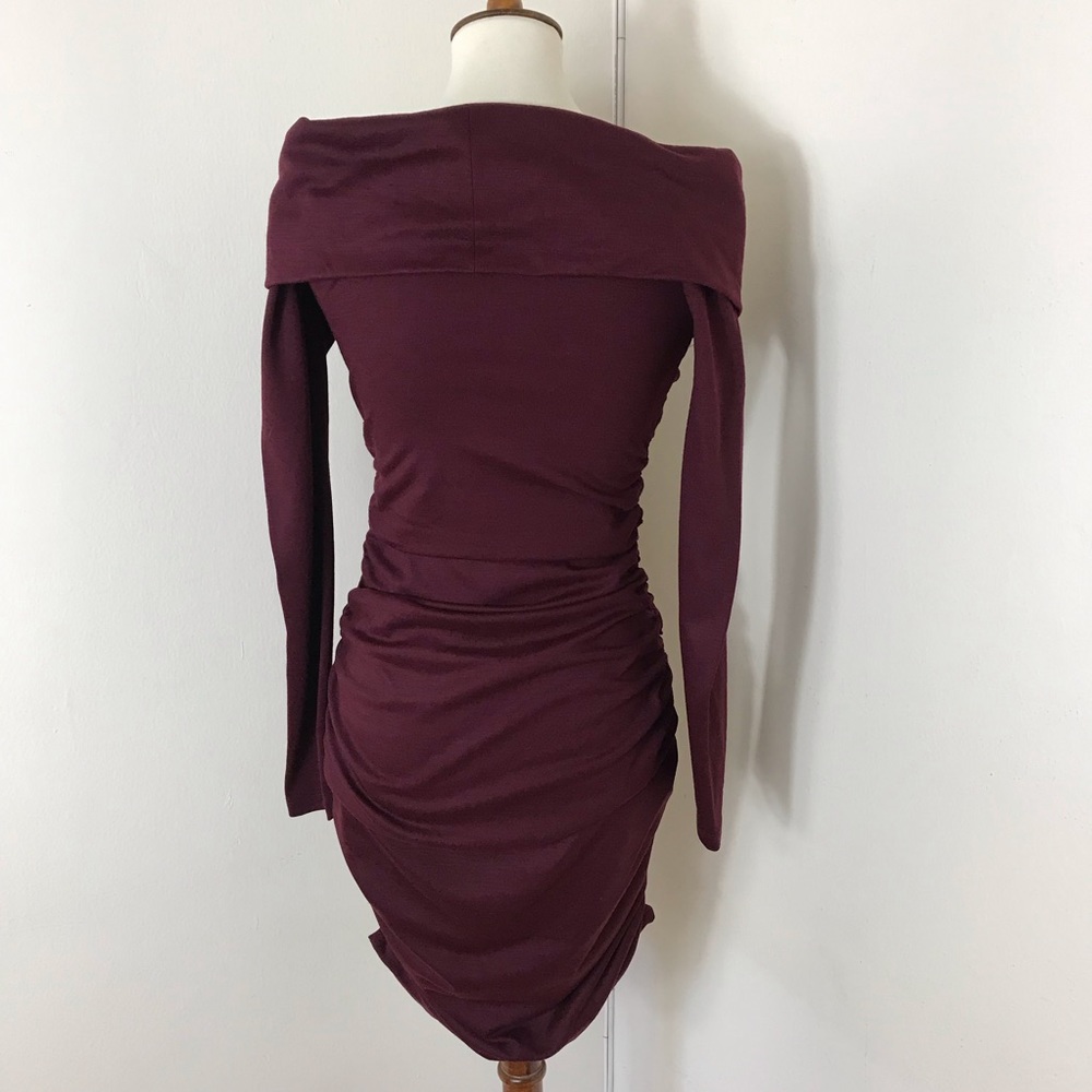 DVF off shoulder virgin wool blend ruched dress - Picture 7 of 8
